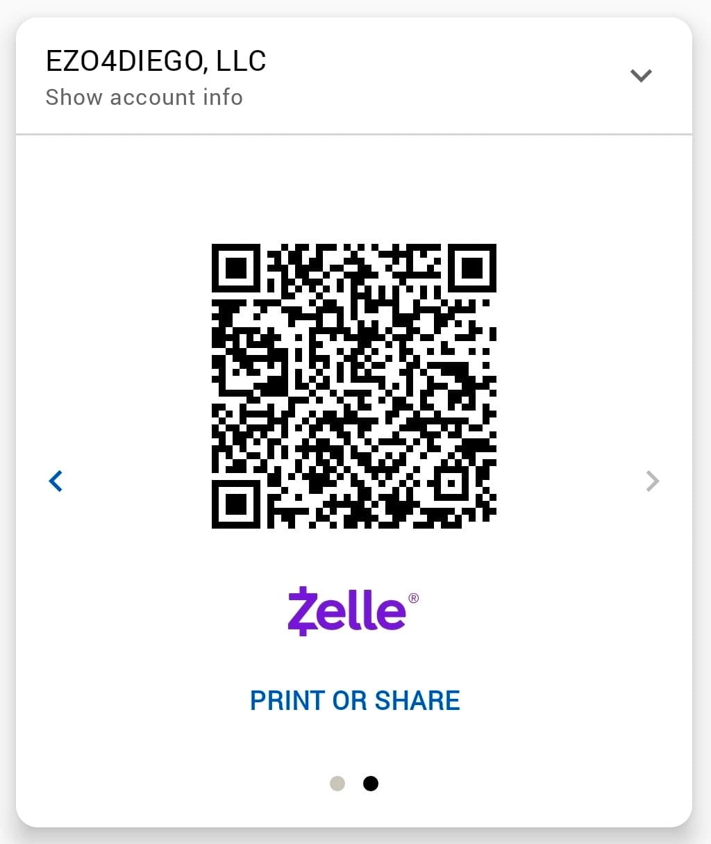 Zelle QR code for Ezo4Diego@gmail.com